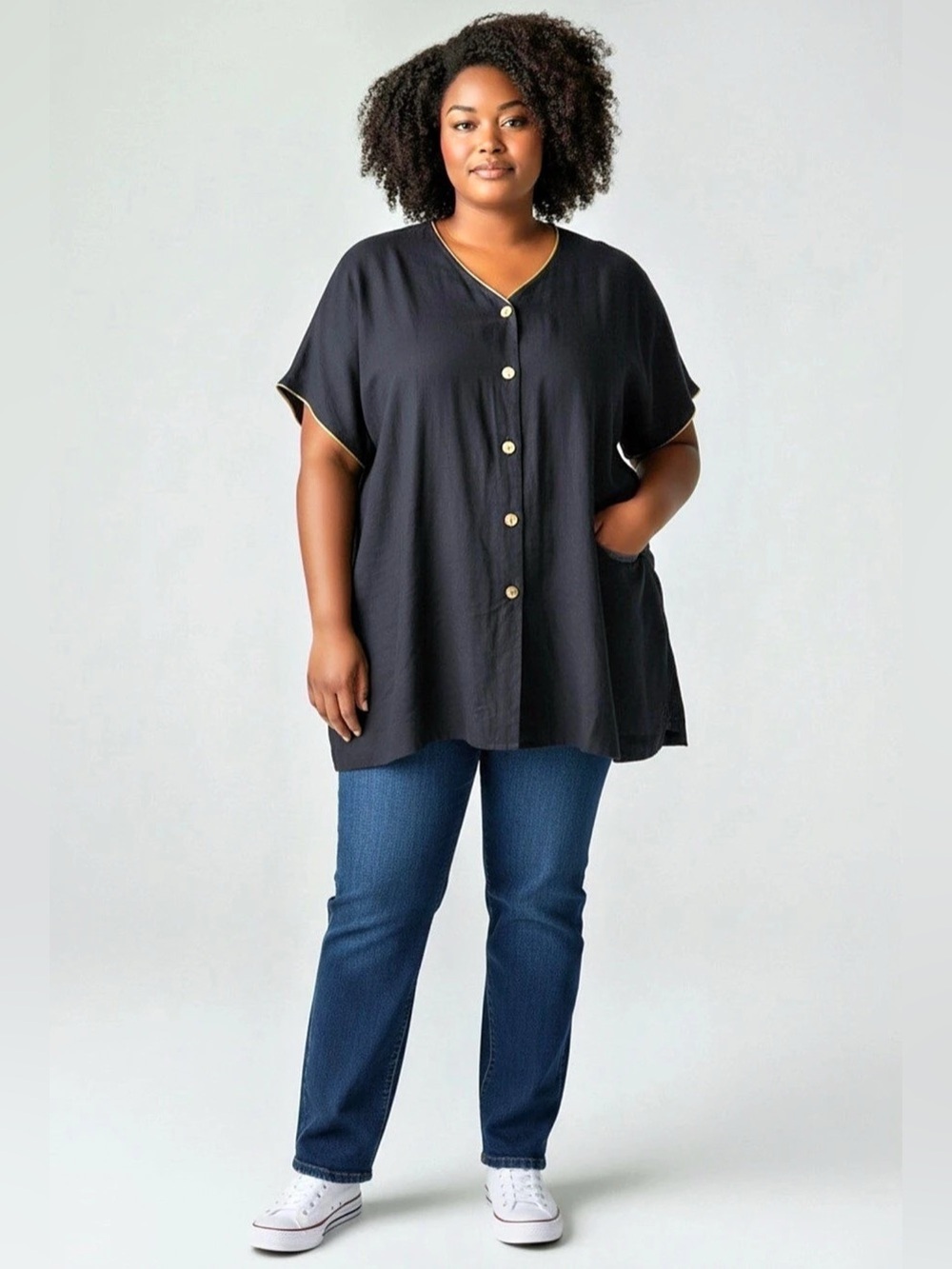 Jordan Taylor Black Button Front Blouse NWT